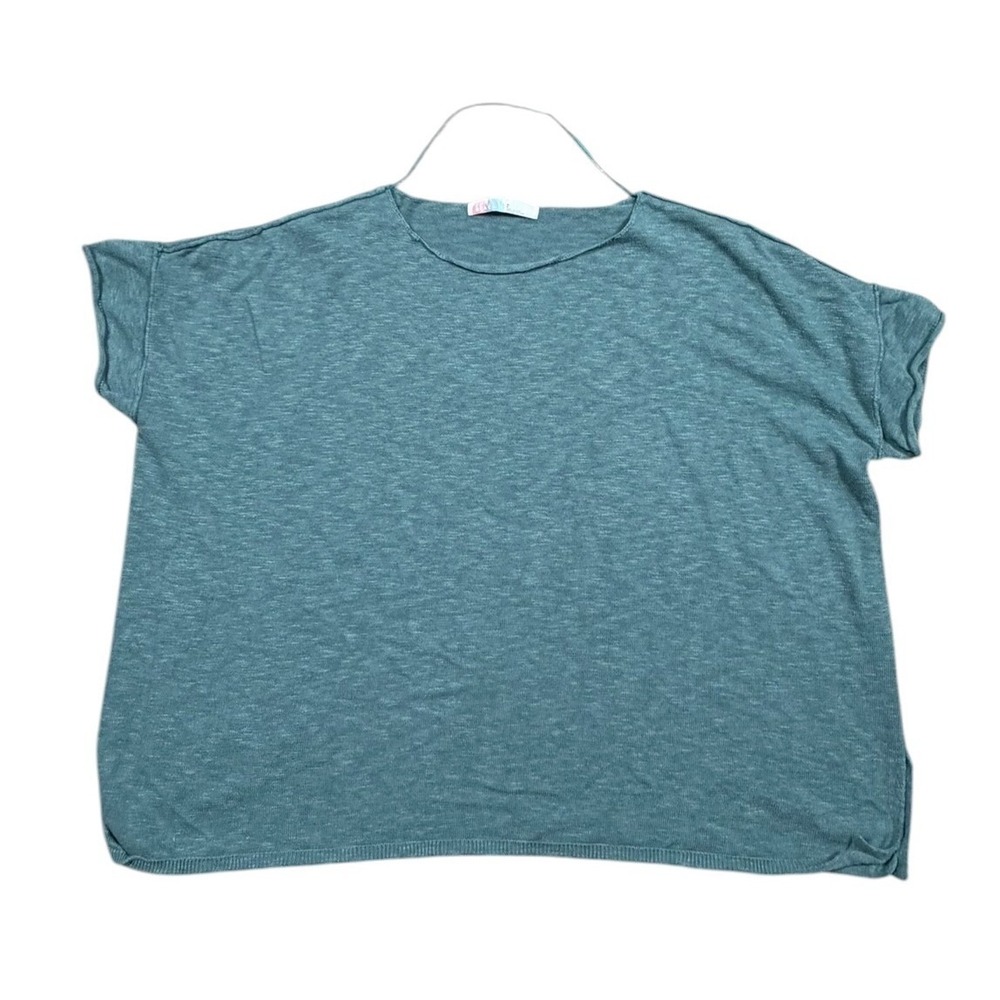 Free People Beach Teal Cotton Linen Oversized Boxy Short Sleeve Tee Womens S